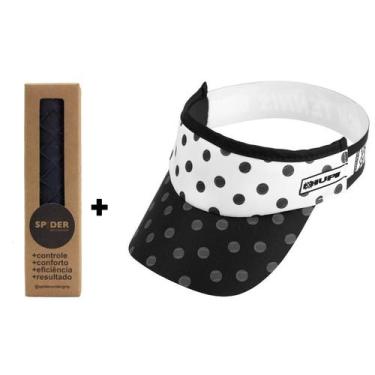 Imagem de Kit Undergrip Spider Preto + Viseira Beach Tennis Padel Branca - HUPI,
