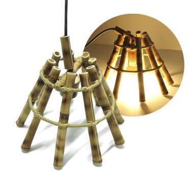 Imagem de Luminária de Teto Lustre Pendente Bambu Natural Artesanal para Ilha da Cozinha Sala de Estar Varanda 27,5x18cm
