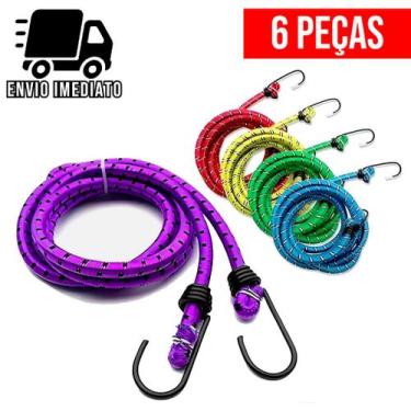 Imagem de Kit 6 Elástico para Moto Corda para Bagageiro 1,50mts Gancho de Metal 