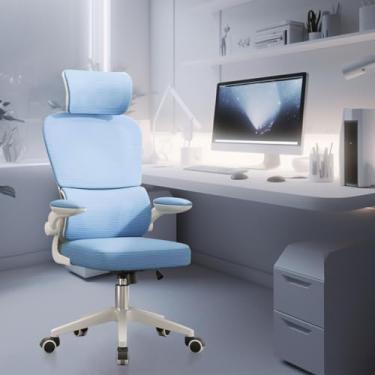 Imagem de Cadeira de escritório, design ergonômico com suporte lombar independente, malha respirável e encosto de cabeça ajustável(Azul)