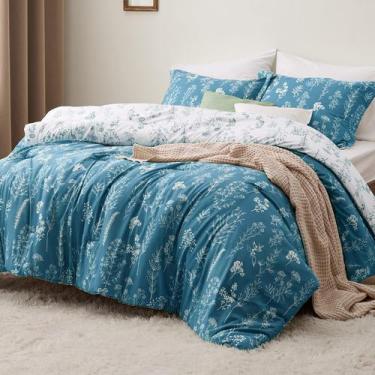 Imagem de Conjunto de Edredom Bedsure Queen Teal Blue Floral - 3 Peças
