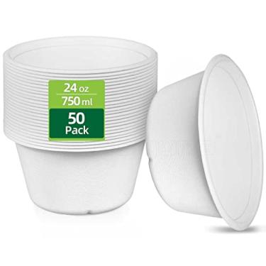 Imagem de HOMURG Tigelas De Papel Grandes E Resistentes De 24 Oz Em Branco Natural, Tigela Descartável De Cana-De-Açúcar Para Micro-Ondas, Tigelas Compostáveis Ecológicas Para Jantar De Natal, Halloween, Ação