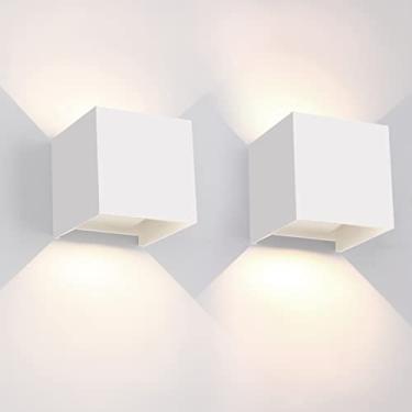 Imagem de Mille Lucciole Pacote Com 2 Luzes De Parede Externas, Arandelas, Luzes Externas/Internas Para Cima E Para Baixo, Ip65, À Prova D'Água, Luminárias Modernas Para Ambientes Externos, 12 W, Luz Quadrada