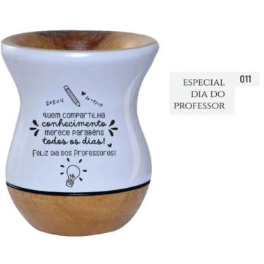 Imagem de Cuia de Madeira Premium Branca Personalizada - Dia dos Professores - M