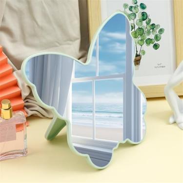 Imagem de MACGIKMIRO Espelho de mesa borboleta espelho de maquiagem espelho de retoque em forma irregular espelho de maquiagem espelho portátil (verde)