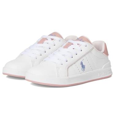 Imagem de POLO RALPH LAUREN Tênis infantil unissex Heritage Court Iii Ez (infantil), Branco/Rosa, 13.5 Little Kid