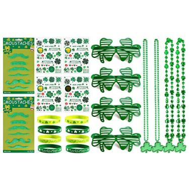 Imagem de EnjoIt Conjunto de 22 peças de Dia de São Patrício Trevo Trevo Verde Contas Colar Óculos Pulseira - Artigos de Decorações de Lembranças de Festa, 5 Tipos C2309