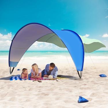 Imagem de TOBTOS Tenda De Praia, Abrigo Solar Com Proteção Upf50+, Cobertura De Praia De 11,5' X 10,5' Para 4 A 6 Pessoas, Proteção Solar Para Acampamento Ao Ar Livre Com 6 Sacos De Areia Para Praia, Quintal,