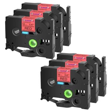 Imagem de USUPERINK 6 pacotes compatíveis com fita adesiva Brother P-Touch TZe-431 TZ-431 TZe431 TZ431 Preto sobre Vermelho 12 mm 1/5.1 cm 0,47" x 8 m Fita de etiqueta TZe TZ laminada para PT-H300LI P700 P710BT