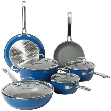 Imagem de Conjunto de Panelas Antiaderente de Cerâmica Livre de PFA e Titânio Não Tóxico, 10 Peças, Sur La Table, Azul