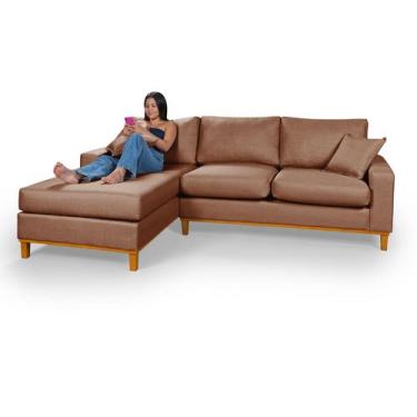 Imagem de Sofá Amsterdã Living Com Chaise Lado Direito Em Linho Essencial Estofa