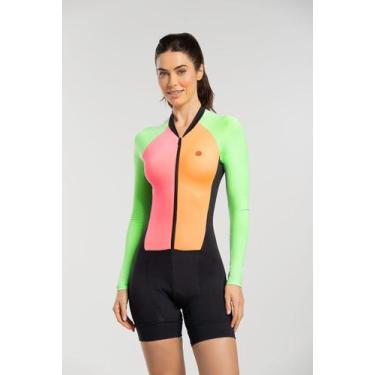 Imagem de Macaquinho de Ciclismo Feminino Manga Longa  - Cor De Cacau, G, Laranj