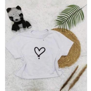 Imagem de Cropped Estampado Coração 100 Algodão Moda Feminina Camiseta Blusa - T
