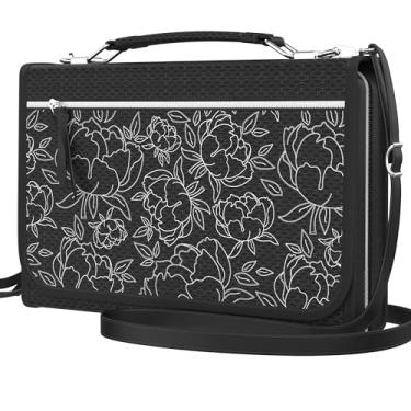 Imagem de DEHITE Capa Bíblica Feminina – Bolsa de Transporte Bíblica Tamanho Extra Grande – Serve para Livro 25,7 x 17,8 x 4,8 cm – Compartimentos para Caneta – Bolso com Zíper – Alça de Ombro – Tecido Premium