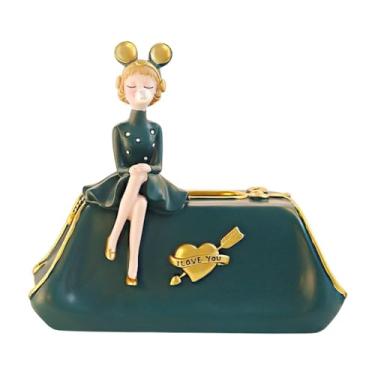 Imagem de Fenteer Caixa de lenços para meninas, dispensador de lenços, enfeite de mesa, decoração para casa, elegante caixa de lenços de resina, porta-guardanapos para, Verde
