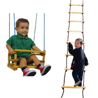 Imagem de Kit Cadeirinha DE Balanço Infantil Com Escadinha Suspensa De Equilibri