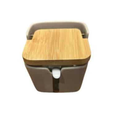 Imagem de Saleiro Ceramica Com Tampa Bambu Havana Cuba 300ml - WellMix, Fendi