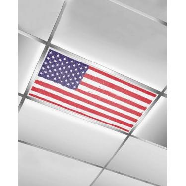 Imagem de Capa de luz fluorescente de estrelas e listras da bandeira dos EUA Dia da Independência, Abajur de teto com 10 luminárias magnéticas, painel de cobertura de filtros de luz para qualquer lugar