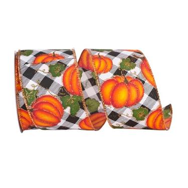 Imagem de Reliant Ribbon Fita de borda com fio Pumpkins Gingham Glitter, preto/branco