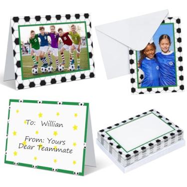 Imagem de RattanView Conjunto de 12 cartões de moldura de futebol com envelopes, cartões de agradecimento de futebol de 10 x 15 cm com envelopes, porta-retrato de papel de futebol para inserção de foto, cartões