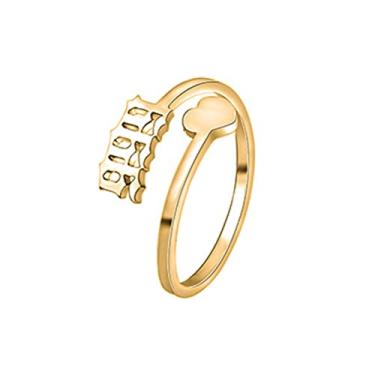 Imagem de COLORFUL BLING Anel delicado de ouro/prata amor coração anjo da sorte anel ajustável aliança de casamento aniversário anéis de compromisso para mulheres amizade bonito numerologia joias, Metal,