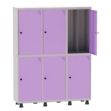 Imagem de Armário Guarda Volume Locker Roupeiro Insalubre 3 Vãos 06 Portas GRP503/6INS Cinza e Lilás - Pandin