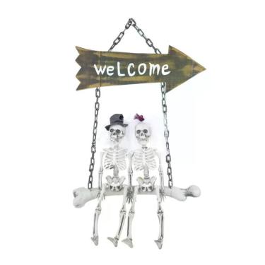 Imagem de Plaquinhas halloween acess enfeite porta casal de caveiras