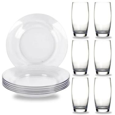 Imagem de Kit 12 Peças 6 Pratos Fundos Astral E 6 Copos Oca Nadir  Jogo de Janta