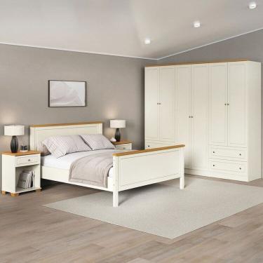 Imagem de Conjunto Cama Queen Guarda-Roupa 6 Portas 2 Mesas de Cabeceira Ananda CabeCasa MadeiraMadeira Off White/Mel