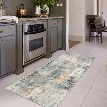 Imagem de Lahome Tapete passadeira abstrato moderno – 0,6 x 1,8 m cinza, lavável, passadeiras para corredores, sala de estar, tapete macio antiderrapante contemporâneo para destaque interno para lavanderia