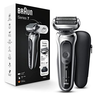 Imagem de Braun Navalha elétrica masculina Series 7 7020s Flex com aparador de precisão, molhado e seco, recarregável, barbeador sem fio, prata