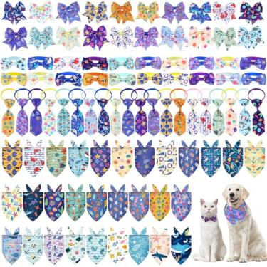 Imagem de Reginary Conjunto de 120 bandanas de animais marinhos para cães, gravata borboleta para gatos, cachecol colorido, lavável, triângulo, lenço fofo, babador para o verão, pequeno, médio, grande, animais