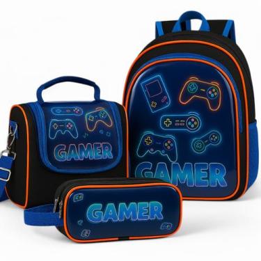 Imagem de Mochila Infantil Escolar Gamer Masculino Menino Cristal Kit Estojo e L
