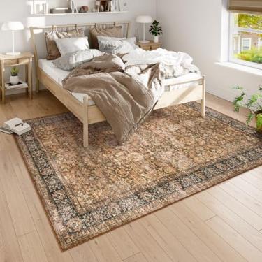 Imagem de Morebes Tapetes laváveis 15 x 23 cm, vintage grande, antiderrapante, tapete boho ultrafino para mesa de sala de jantar, tapete macio envelhecido para quarto, escritório, sala de estar, marrom escuro