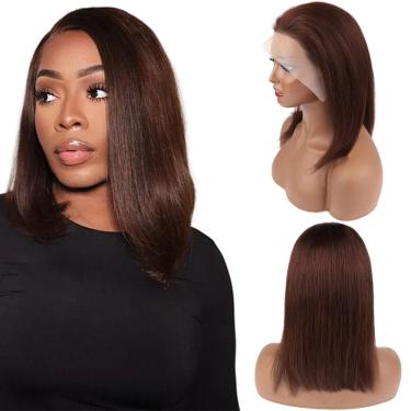 Imagem de Peruca CISWER Brown Lace Front Bob 14" Cabelo humano 180 de densidade