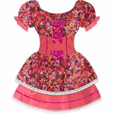Imagem de Vestido Festa Junina Luxo Feminino Adulto Floral Ciganinha Acinturado (PINK, P 38-40)