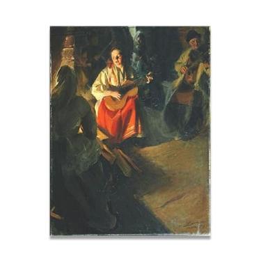 Imagem de LKXGRRSFG Impressões em tela A Musical Family Anders Zorn - Arte de obra-prima sueca, decoração de parede serenidade de verão e coleção de galeria de casa 39,98 x 52 cm