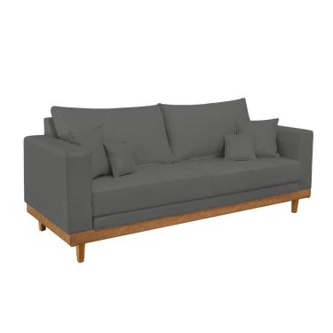 Imagem de Sofá 2 Lugar Base Reforçada Madeira Tecido Suede + Almofada Cinza