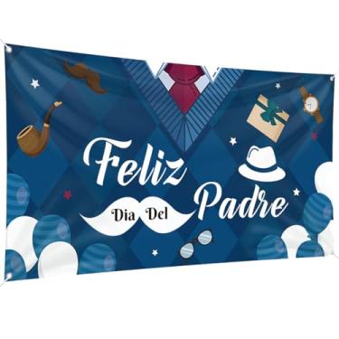 Imagem de Banner Happy Father's Day, Decoracion Del Dia Del Padre, Faixa de fundo com tema de terno azul escuro 198 x 109 cm, tamanho grande, decoração de parede para decoração de festa do dia dos pais