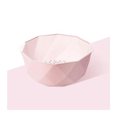 Imagem de cesta de frutas Bandeja de frutas para sala de estar, cozinha, lavagem dupla, drenagem de vegetais, cesta de frutas, azul, verde, rosa, tigela de frutas decoração de cozinha(Pink,Grande)