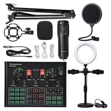Imagem de AKALNNB Conjunto de microfone condensador sem fio, conjunto de suporte de placa de som ao vivo, microfone condensador, placa de som, equipamento de transmissão ao vivo, som V8S
