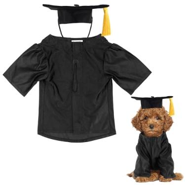 Imagem de GraduatePro Conjunto de fantasia de boné e vestido de formatura para cães – Tecido de malha ajustável com borla dourada, 4 tamanhos (P/M/G/GG) para cães pequenos e gatos a cães médios, roupa de