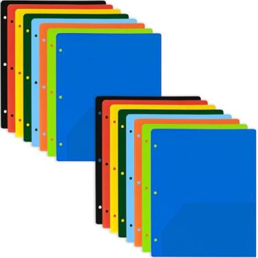 Imagem de 50 pastas escolares de plástico com bolsos, 2 pastas de plástico com porta-cartões de visita para escola, crianças, documentos de trabalho, material de escritório, 8 cores (pacote com 50 pastas)
