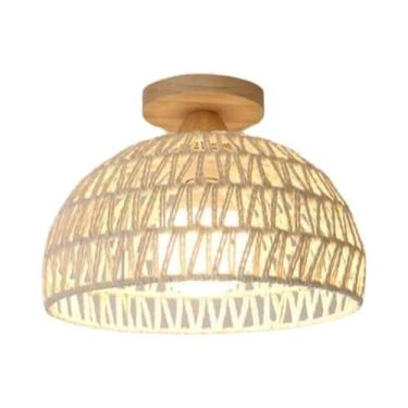 Imagem de Luminária de Teto Pendente Boêmia em Rattan - Base de Madeira - Estilo