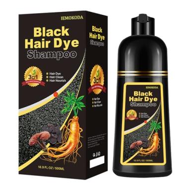Imagem de Xampu de cabelo preto natural, xampu 3 em 1, xampu para canas para homens e mulheres, cobertura 100% cinza para todos os tipos de cabelo (Preto)