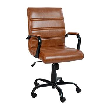 Imagem de Flash Furniture Cadeira de mesa média – Cadeira de escritório giratória executiva marrom LeatherSoft com moldura preta – Cadeira de braço giratório
