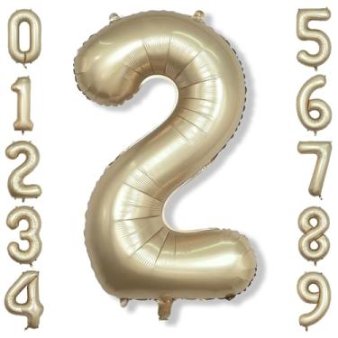 Imagem de Champagne Gold 2 Balloons, 40 Inch Giant Metallic Gold Helium Mylar Foil Number 0-9, Light Gold 2nd Birthday Balloon for Boys Girls, Morados Numero Two Balloons for Women Anniversary Party Decorations