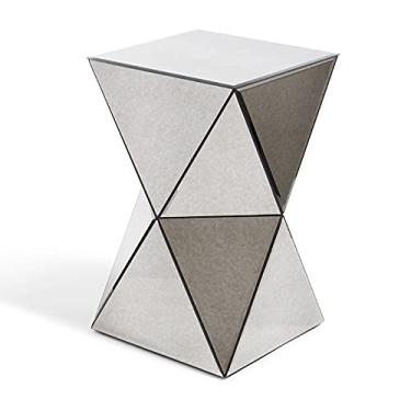Imagem de Mesa de centro de vidro criativa nórdica mini mesa de centro geométrica de canto de vidro mesa lateral transparente para sala de estar, quarto e escritório, decoração de móveis 32 x 32 x 52 cm