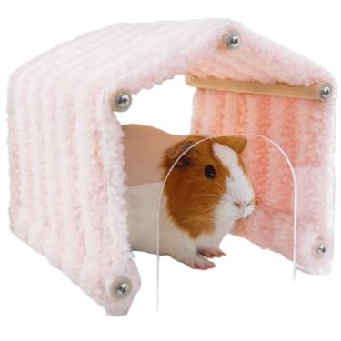 Imagem de Tubo de esconderijo de porquinho da índia transparente, casa de madeira transparente e esconderijo de porquinho-da-índia (rosa)