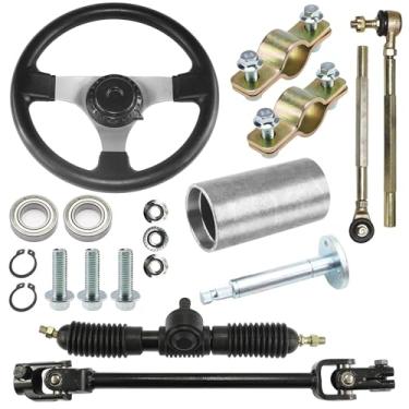 Imagem de PRO BAT Kit De Volante Aço 300 Mm/11,8'' Com Braçadeiras Montagem Guidão Universais 22 Mm E 7/8'' Conjunto Eixo Ajustável Pinhão Cremalheira 320 Mm/12,6'' Para Kart 110 Cc, Buggy Golfe Utv